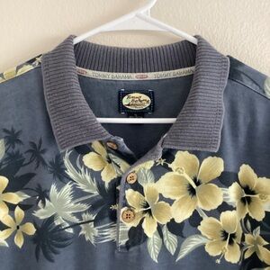 Tommy Bahama Men’s Floral Hawaiian Polo Shirt Blue-gray Yellow Size XL